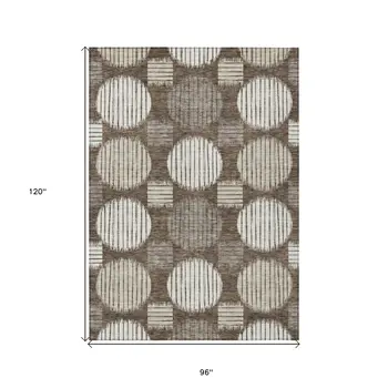 8' X 10' Brown Gray And Ivory Geometric Washable Indoor Outdoor Area Rug