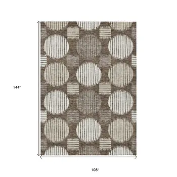 9' X 12' Brown Gray And Ivory Geometric Washable Indoor Outdoor Area Rug