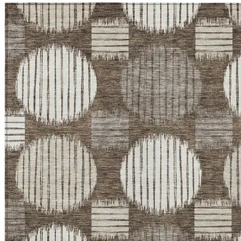 9' X 12' Brown Gray And Ivory Geometric Washable Indoor Outdoor Area Rug
