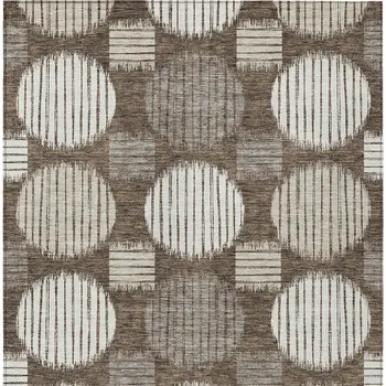 10' X 14' Brown Gray And Ivory Geometric Washable Indoor Outdoor Area Rug
