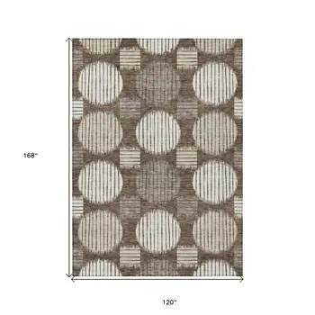10' X 14' Brown Gray And Ivory Geometric Washable Indoor Outdoor Area Rug