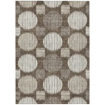 10' X 14' Brown Gray And Ivory Geometric Washable Indoor Outdoor Area Rug