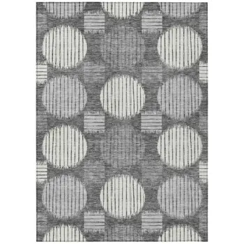 3' X 5' Charcoal And Ivory Geometric Washable Indoor Outdoor Area Rug