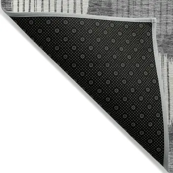 3' X 5' Charcoal And Ivory Geometric Washable Indoor Outdoor Area Rug