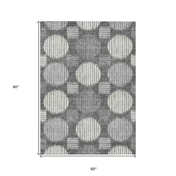 5' X 8' Charcoal And Ivory Geometric Washable Indoor Outdoor Area Rug