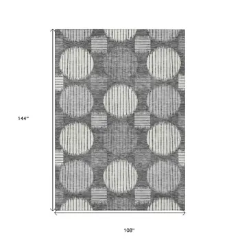 9' X 12' Charcoal And Ivory Geometric Washable Indoor Outdoor Area Rug