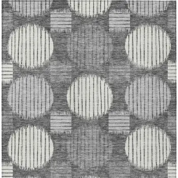 10' X 14' Charcoal And Ivory Geometric Washable Indoor Outdoor Area Rug