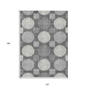 10' X 14' Charcoal And Ivory Geometric Washable Indoor Outdoor Area Rug