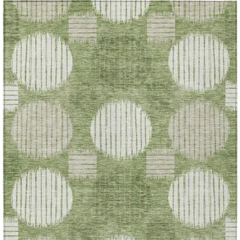 3' X 5' Green And Ivory Geometric Washable Indoor Outdoor Area Rug