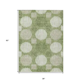 3' X 5' Green And Ivory Geometric Washable Indoor Outdoor Area Rug