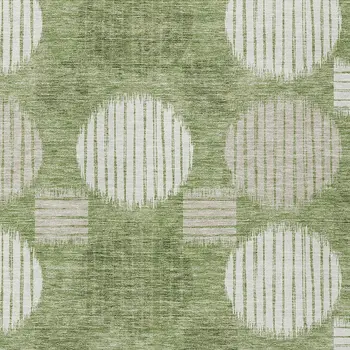 3' X 5' Green And Ivory Geometric Washable Indoor Outdoor Area Rug
