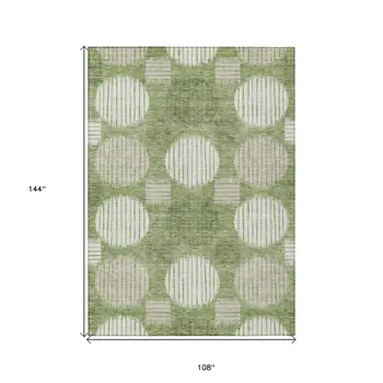 9' X 12' Green And Ivory Geometric Washable Indoor Outdoor Area Rug