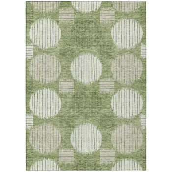 9' X 12' Green And Ivory Geometric Washable Indoor Outdoor Area Rug