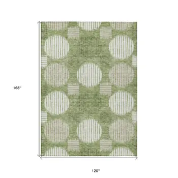 10' X 14' Green And Ivory Geometric Washable Indoor Outdoor Area Rug
