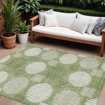 10' X 14' Green And Ivory Geometric Washable Indoor Outdoor Area Rug