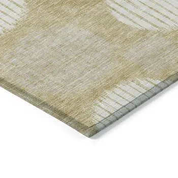 3' X 5' Gold Gray And Ivory Geometric Washable Indoor Outdoor Area Rug