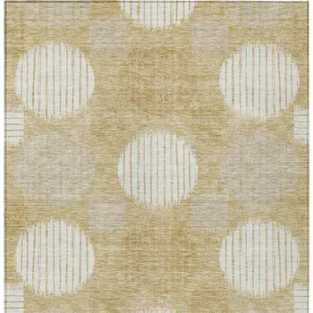 3' X 5' Gold Gray And Ivory Geometric Washable Indoor Outdoor Area Rug