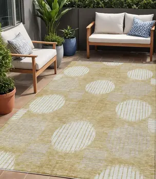 5' X 8' Gold Gray And Ivory Geometric Washable Indoor Outdoor Area Rug