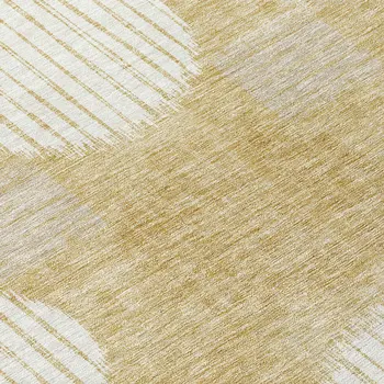 8' Gold Gray And Ivory Round Geometric Washable Indoor Outdoor Area Rug