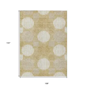 9' X 12' Gold Gray And Ivory Geometric Washable Indoor Outdoor Area Rug