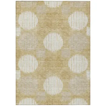 9' X 12' Gold Gray And Ivory Geometric Washable Indoor Outdoor Area Rug
