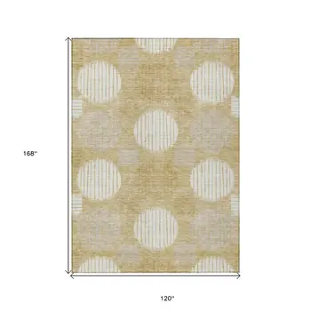 10' X 14' Gold Gray And Ivory Geometric Washable Indoor Outdoor Area Rug