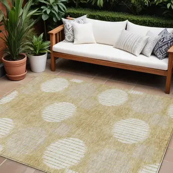 10' X 14' Gold Gray And Ivory Geometric Washable Indoor Outdoor Area Rug