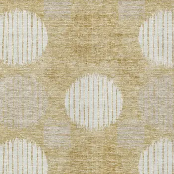10' X 14' Gold Gray And Ivory Geometric Washable Indoor Outdoor Area Rug