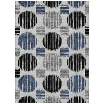 3' X 5' Gray Black And Blue Geometric Washable Indoor Outdoor Area Rug
