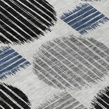 8' Gray Black And Blue Round Geometric Washable Indoor Outdoor Area Rug