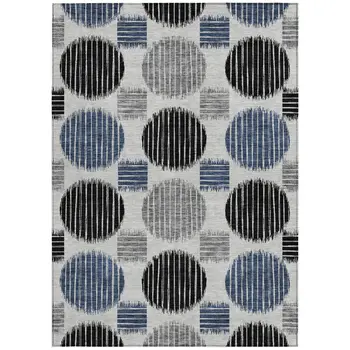 10' X 14' Gray Black And Blue Geometric Washable Indoor Outdoor Area Rug