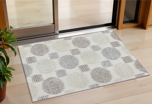 3' X 5' Ivory Brown And Gray Geometric Washable Indoor Outdoor Area Rug