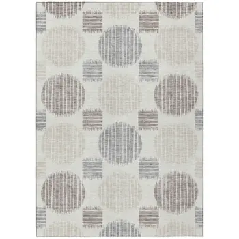 3' X 5' Ivory Brown And Gray Geometric Washable Indoor Outdoor Area Rug