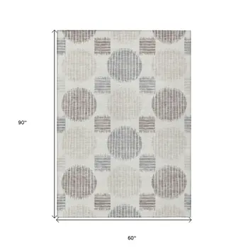 5' X 8' Ivory Brown And Gray Geometric Washable Indoor Outdoor Area Rug