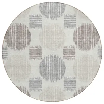 8' Ivory Brown And Gray Round Geometric Washable Indoor Outdoor Area Rug
