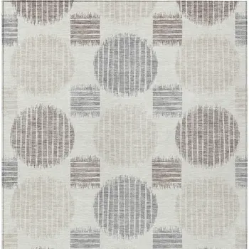 8' X 10' Ivory Brown And Gray Geometric Washable Indoor Outdoor Area Rug