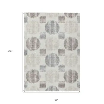 10' X 14' Ivory Brown And Gray Geometric Washable Indoor Outdoor Area Rug