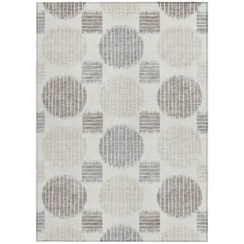 10' X 14' Ivory Brown And Gray Geometric Washable Indoor Outdoor Area Rug