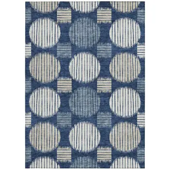 5' X 8' Navy Blue And Ivory Geometric Washable Indoor Outdoor Area Rug