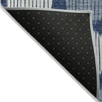 5' X 8' Navy Blue And Ivory Geometric Washable Indoor Outdoor Area Rug
