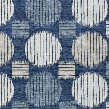 5' X 8' Navy Blue And Ivory Geometric Washable Indoor Outdoor Area Rug