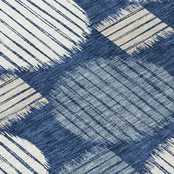 8' Navy Blue And Ivory Round Geometric Washable Indoor Outdoor Area Rug