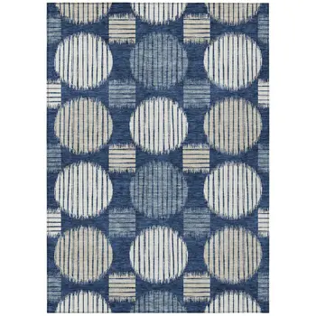 9' X 12' Navy Blue And Ivory Geometric Washable Indoor Outdoor Area Rug
