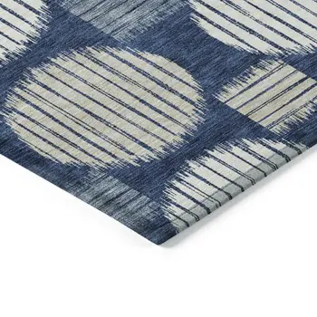 9' X 12' Navy Blue And Ivory Geometric Washable Indoor Outdoor Area Rug