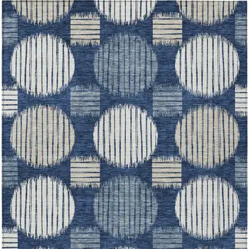 9' X 12' Navy Blue And Ivory Geometric Washable Indoor Outdoor Area Rug