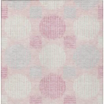 8' X 10' Pink Gray And Ivory Geometric Washable Indoor Outdoor Area Rug
