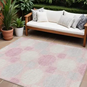 8' X 10' Pink Gray And Ivory Geometric Washable Indoor Outdoor Area Rug