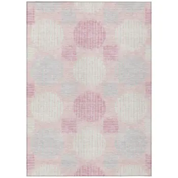 8' X 10' Pink Gray And Ivory Geometric Washable Indoor Outdoor Area Rug