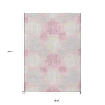 9' X 12' Pink Gray And Ivory Geometric Washable Indoor Outdoor Area Rug