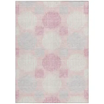 10' X 14' Pink Gray And Ivory Geometric Washable Indoor Outdoor Area Rug